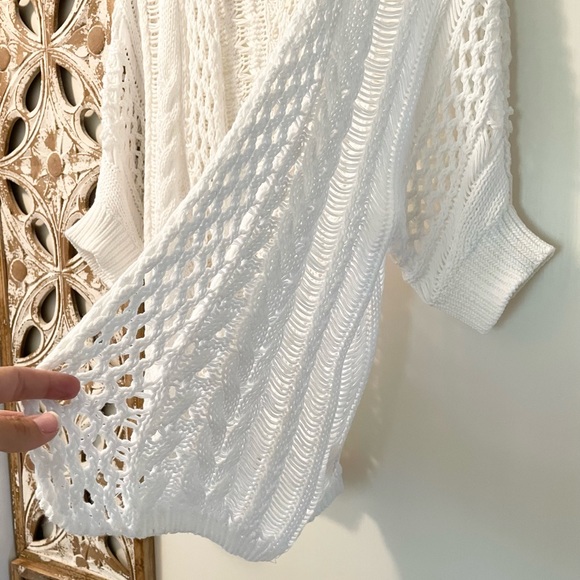 Moth x Anthropologie White Crochet Open Weave Dolman Cardigan Sweater - Picture 12 of 13